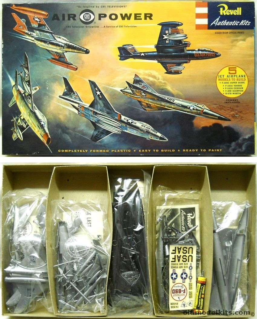 Revell Air Power CBS Gift Set  F-100C   F-101A   F-102   F-89D  B-57B With S Cement - 'S' Issue, G240-495 plastic model kit